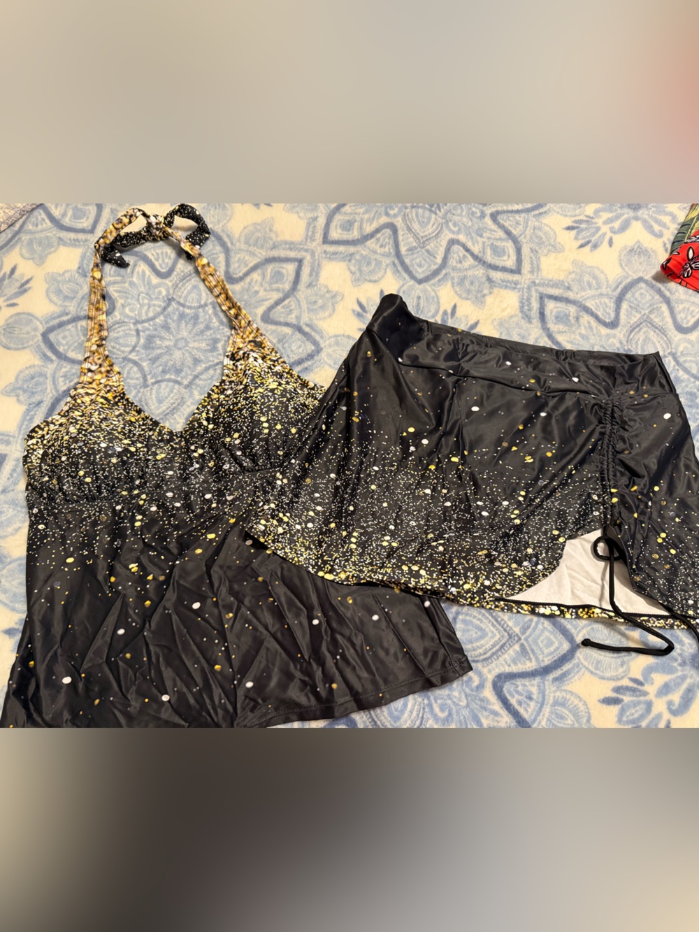 Black & Good Speckled Tankini with Matching Swim Skirt